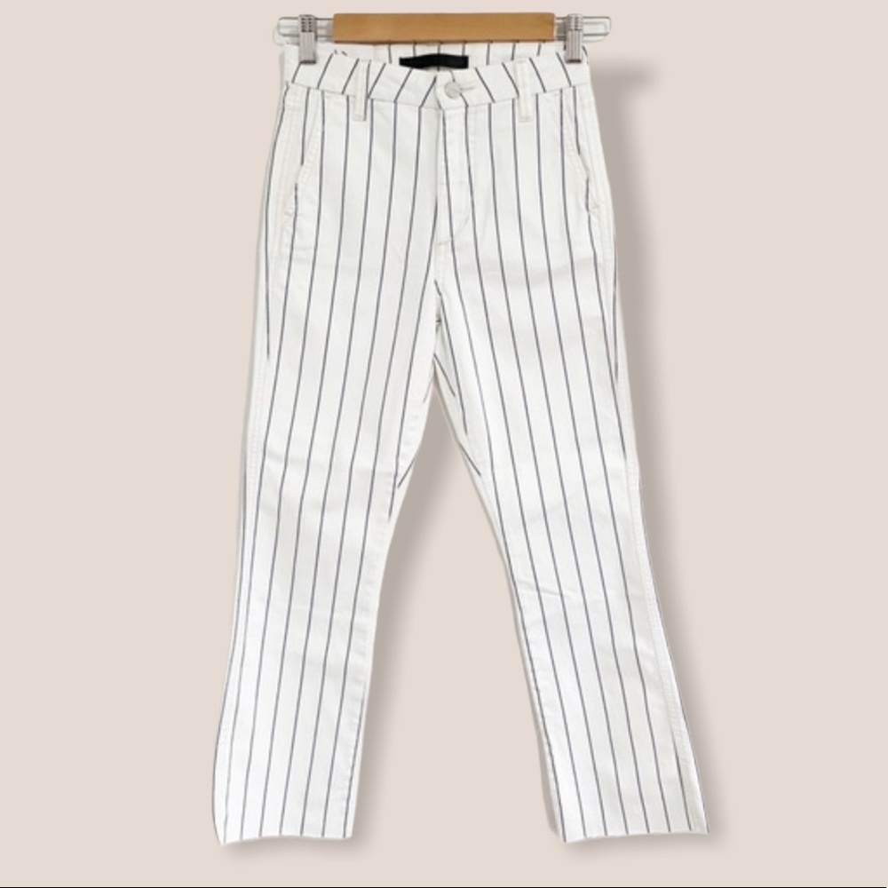 Joe's Jeans White Navy Striped Raw Hem Jeans 23